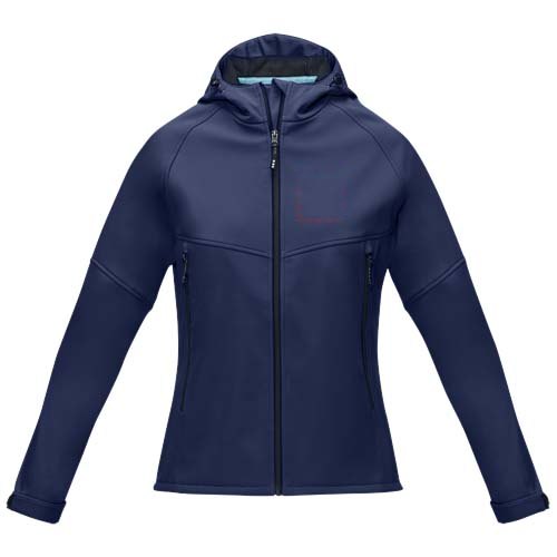 Coltan dames GRS-gerecycled softshell jack — drukvlak linker borst