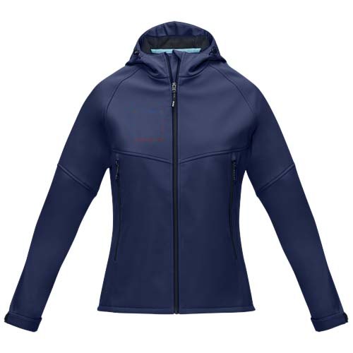 Coltan dames GRS-gerecycled softshell jack — drukvlak rechter borst