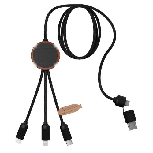 SCX.design C37 40W 5-in-1 oplaadkabel van RPET met oplichtend logo en ronde houten behuizing — drukvlak achterzijde