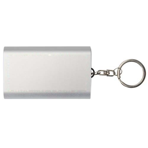 Arcturus powerbank van 2000 mAh van gerecycled aluminium met sleutelhanger — drukvlak voorzijde
