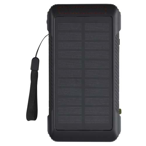 Soldy RCS gerecyclede plastic powerbank van 10.000 mAh met zonnedynamo — drukvlak voorzijde