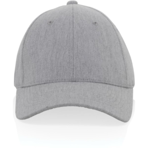 Milo AWARE™ recycled heather 6 paneel cap 200gr — drukvlak artikel voorzijde links