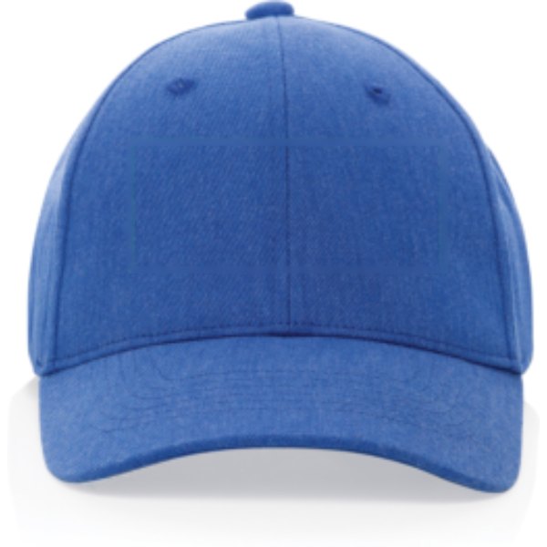 Milo AWARE™ recycled heather 6 paneel cap 200gr — drukvlak artikel voorzijde