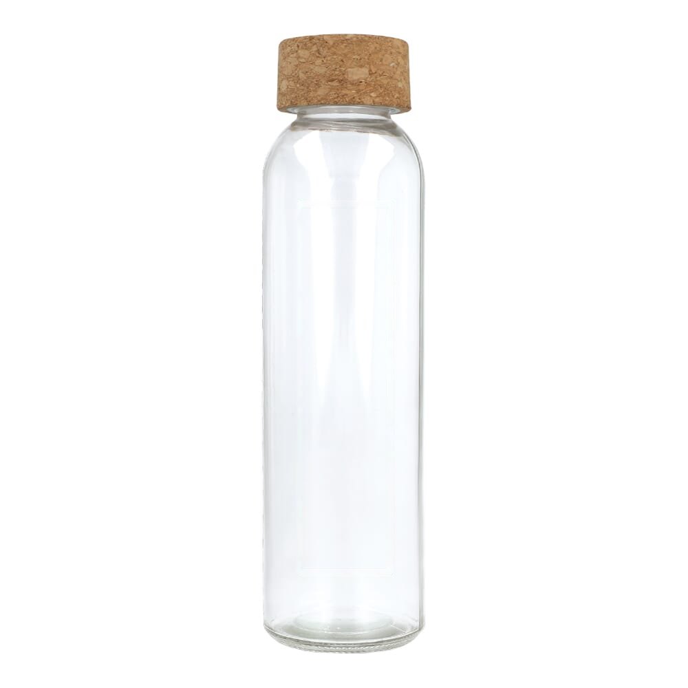 Gerecycled glazen fles met kurken dop 500ml — drukvlak op de zijkant