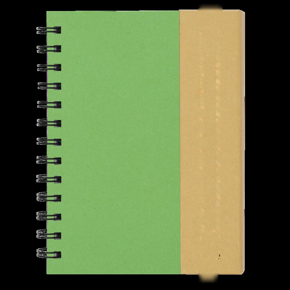 MAGNY - Notitieboekje van gerecycled papier met balpen — drukvlak gecentreerd op het bruine gedeelte