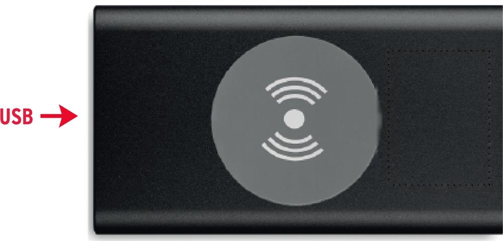 POWER&WIRELESS - Draadloze powerbank — drukvlak bovenzijde rechts