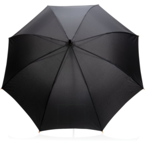 23" Impact AWARE™ RPET 190T auto open bamboe paraplu — drukvlak paraplu
