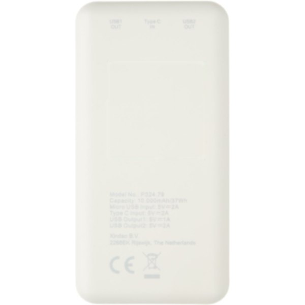 High density 10.000 mAh zakformaat powerbank — drukvlak artikel achterzijde