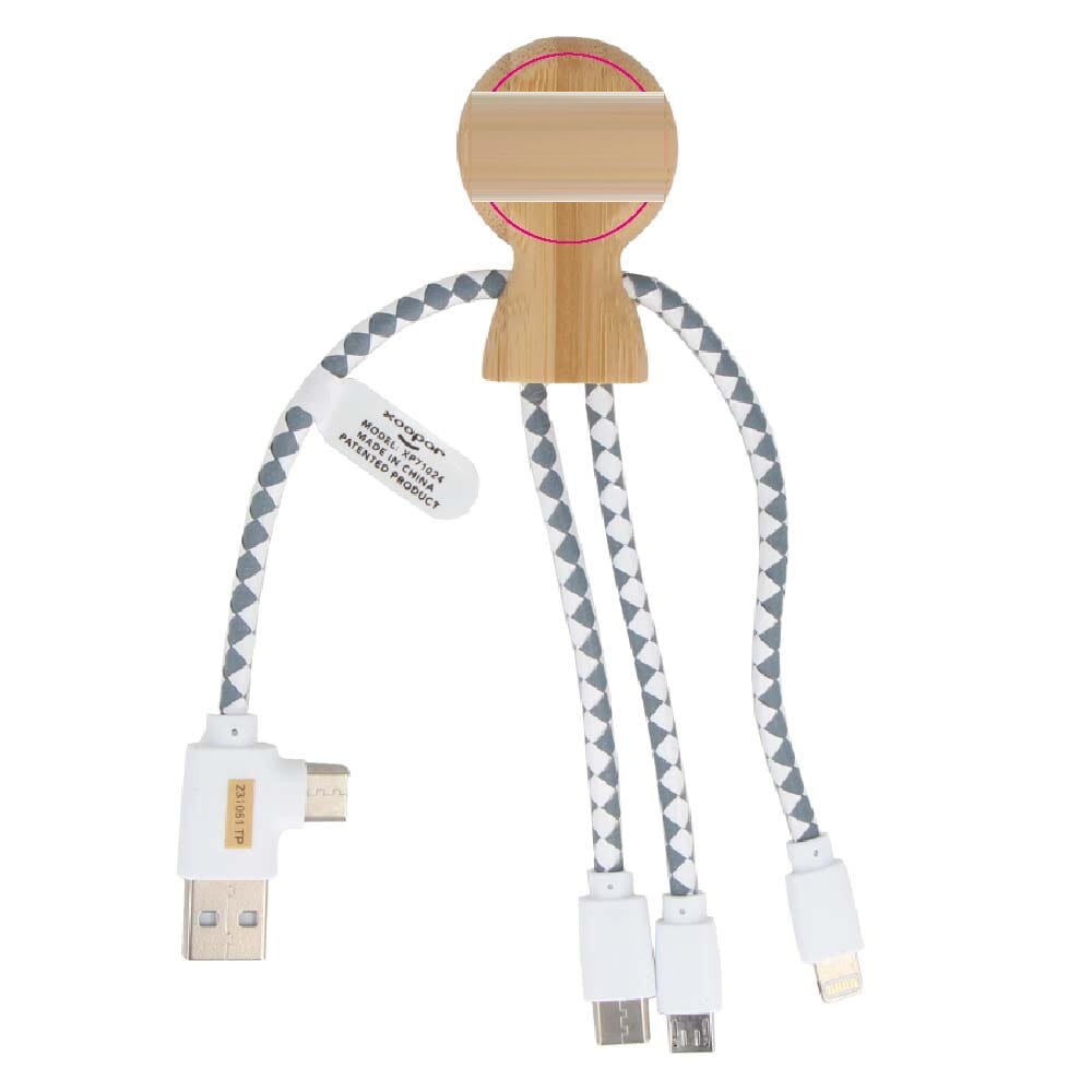 Xoopar Mr. Bio Bamboo Charging Cable — drukvlak achterkant bamboe kop