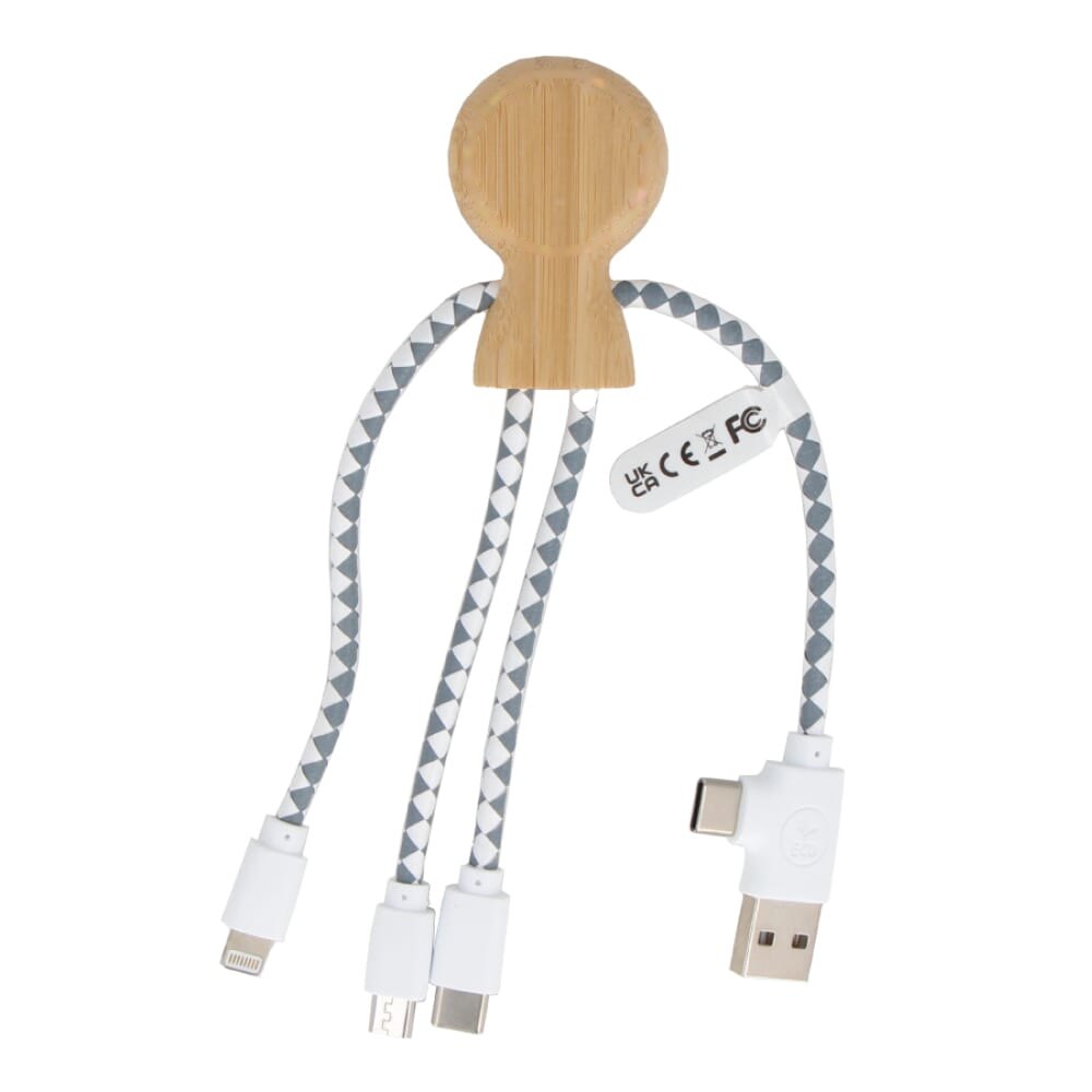Xoopar Mr. Bio Bamboo Charging Cable — drukvlak voorkant bamboe kop