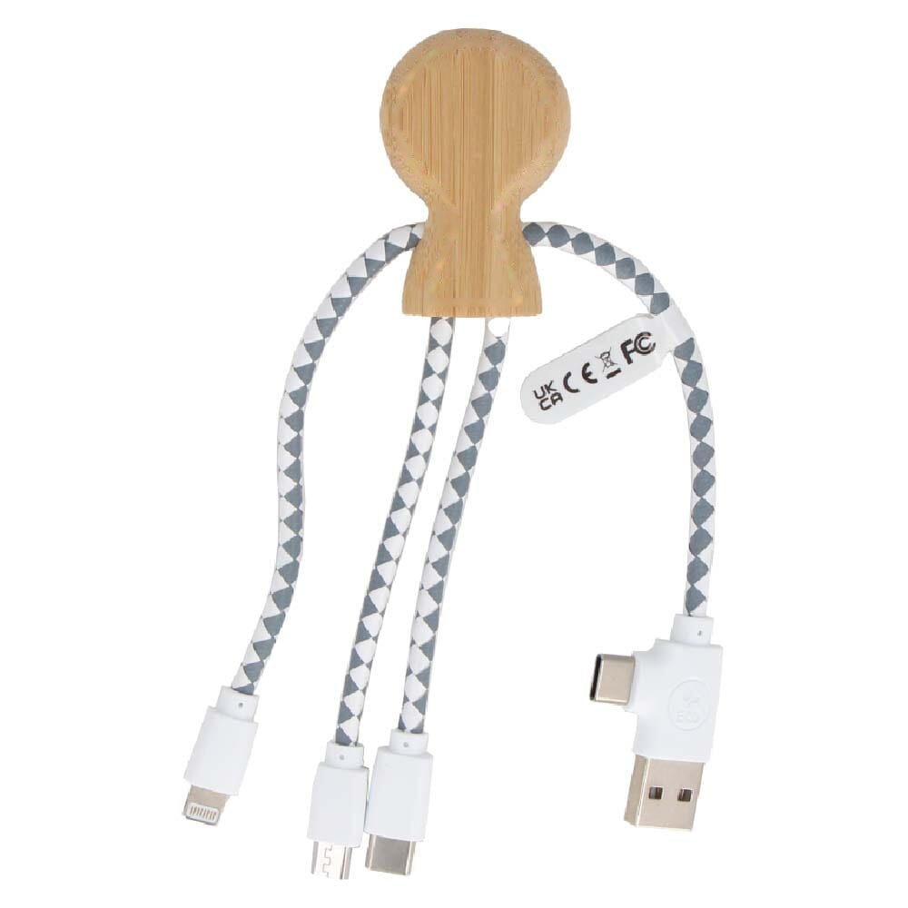Xoopar Mr. Bio Bamboo Charging Cable — drukvlak gehele bamboe behuizing