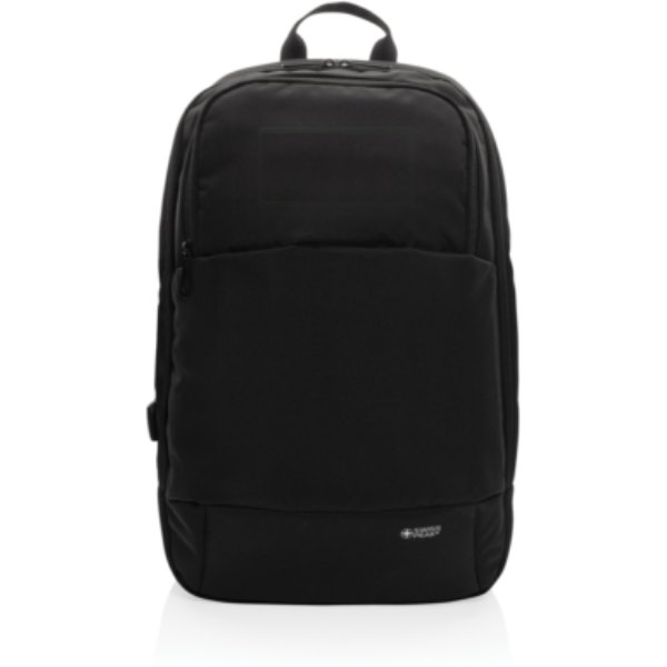 Swiss Peak AWARE™ moderne 15,6" laptoprugzak — drukvlak artikel voorzijde boven