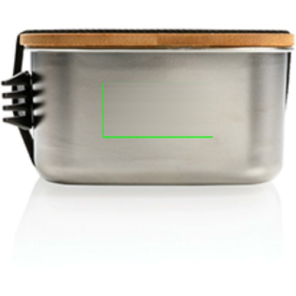 Roestvrijstalen lunchbox met bamboe deksel en spork — drukvlak artikel zijkant