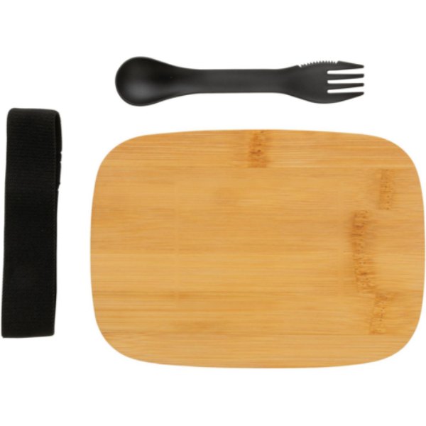 Roestvrijstalen lunchbox met bamboe deksel en spork — drukvlak artikel bovenzijde