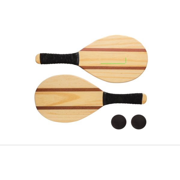 Houten frescobol tennis set — drukvlak artikel voorzijde midden