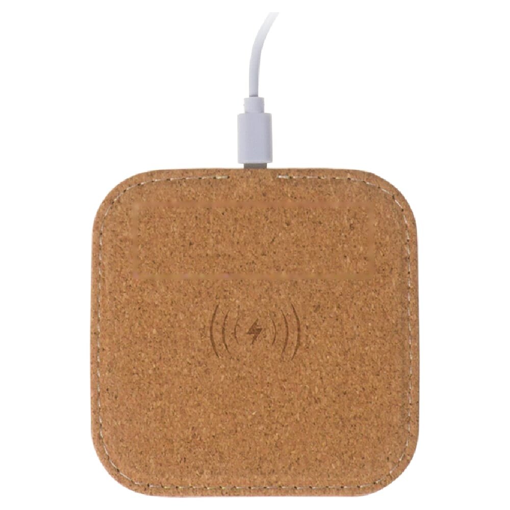 Square cork Wireless charger 5W — drukvlak zijde 1 bovenkant