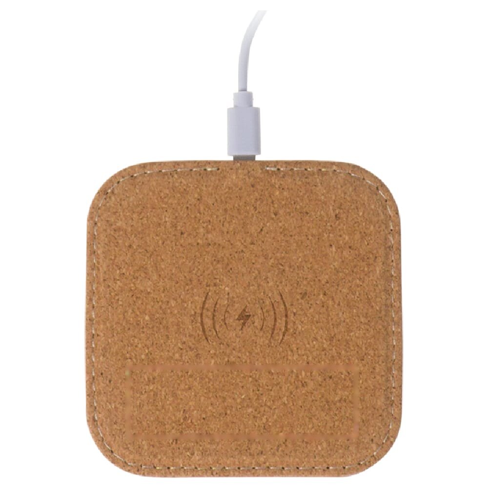 Square cork Wireless charger 5W — drukvlak zijde 1 onderaan