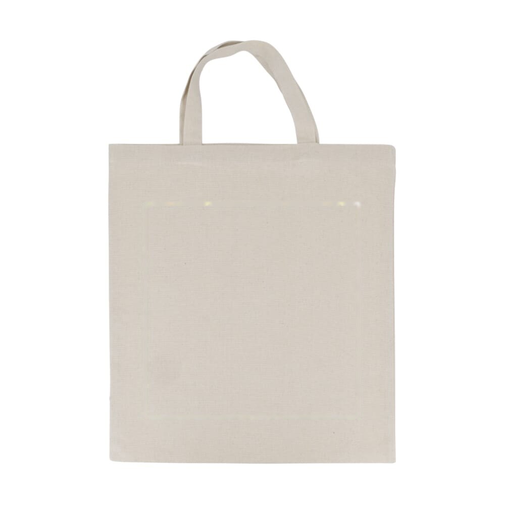 Schoudertas katoen ecru OEKO-TEX® kort 220g/m² 38x42 cm — drukvlak midden achterzijde