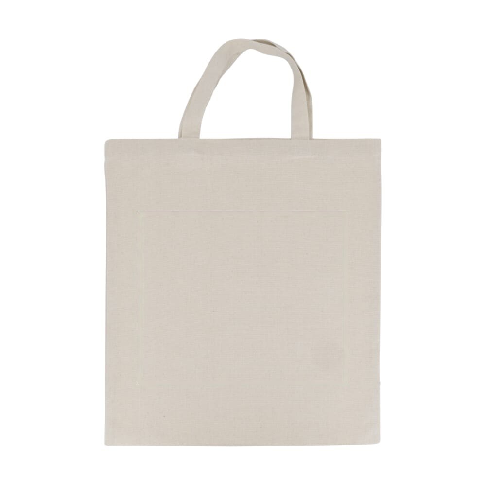 Schoudertas katoen ecru OEKO-TEX® kort 220g/m² 38x42 cm — drukvlak midden voorzijde
