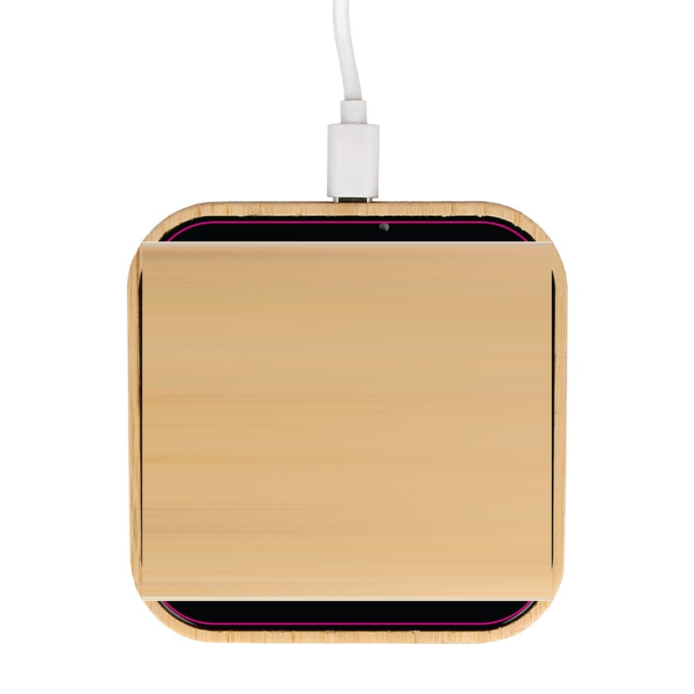 Draadloze oplader bamboe & glas 10W — drukvlak bovenkant