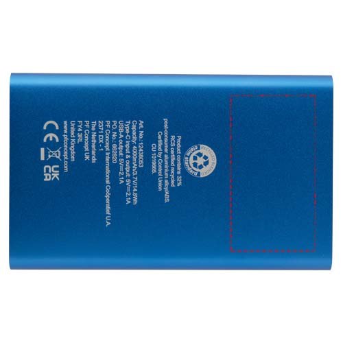 Pep type-C powerbank van 4000 mAh van gerecycled aluminium — drukvlak achterzijde