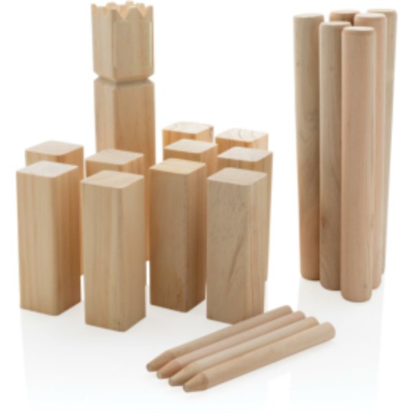 Houten kubb set — drukvlak artikel voorzijde boven