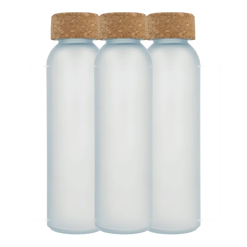 Matglazen gerecycled fles met kurken dop 500ml — drukvlak rondom