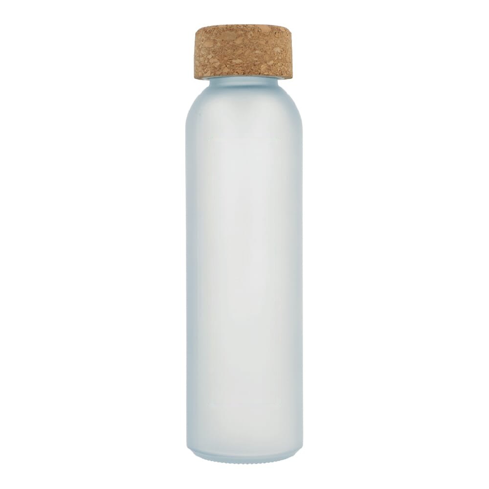 Matglazen gerecycled fles met kurken dop 500ml — drukvlak verticaal op de fles