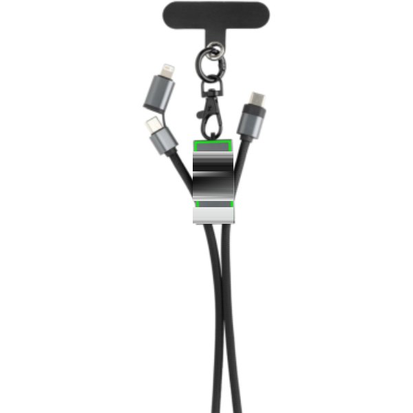 Terra RCS gerecycled PET telefoon lanyard 60W oplaadkabel — drukvlak artikel
