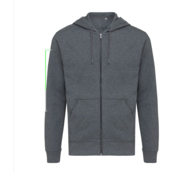 IQONIQ Abisko gerecycled katoen hoodie met rits — drukvlak mouw rechts