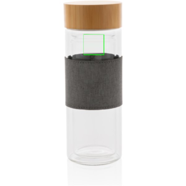 Impact dubbelwandige borosilicaat glazen drinkfles — drukvlak artikel voorzijde boven