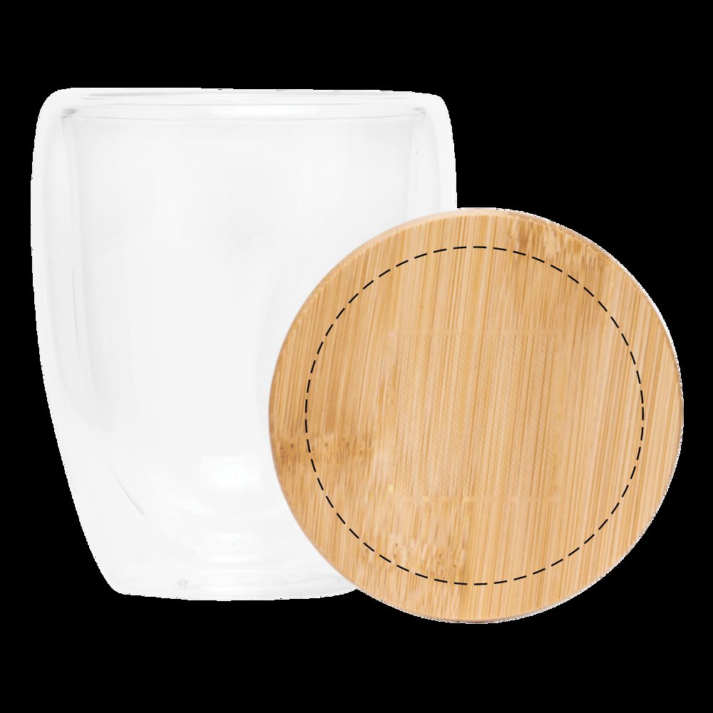 BAMBOO ART M - Dubbelwandig glas, inhoud ca. 350 ml. — drukvlak gecentreerd op de wooden dop