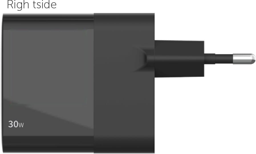 Sitecom CH-1001 30W GaN Power Delivery Wall Charger with LED display — drukvlak rechterzijde