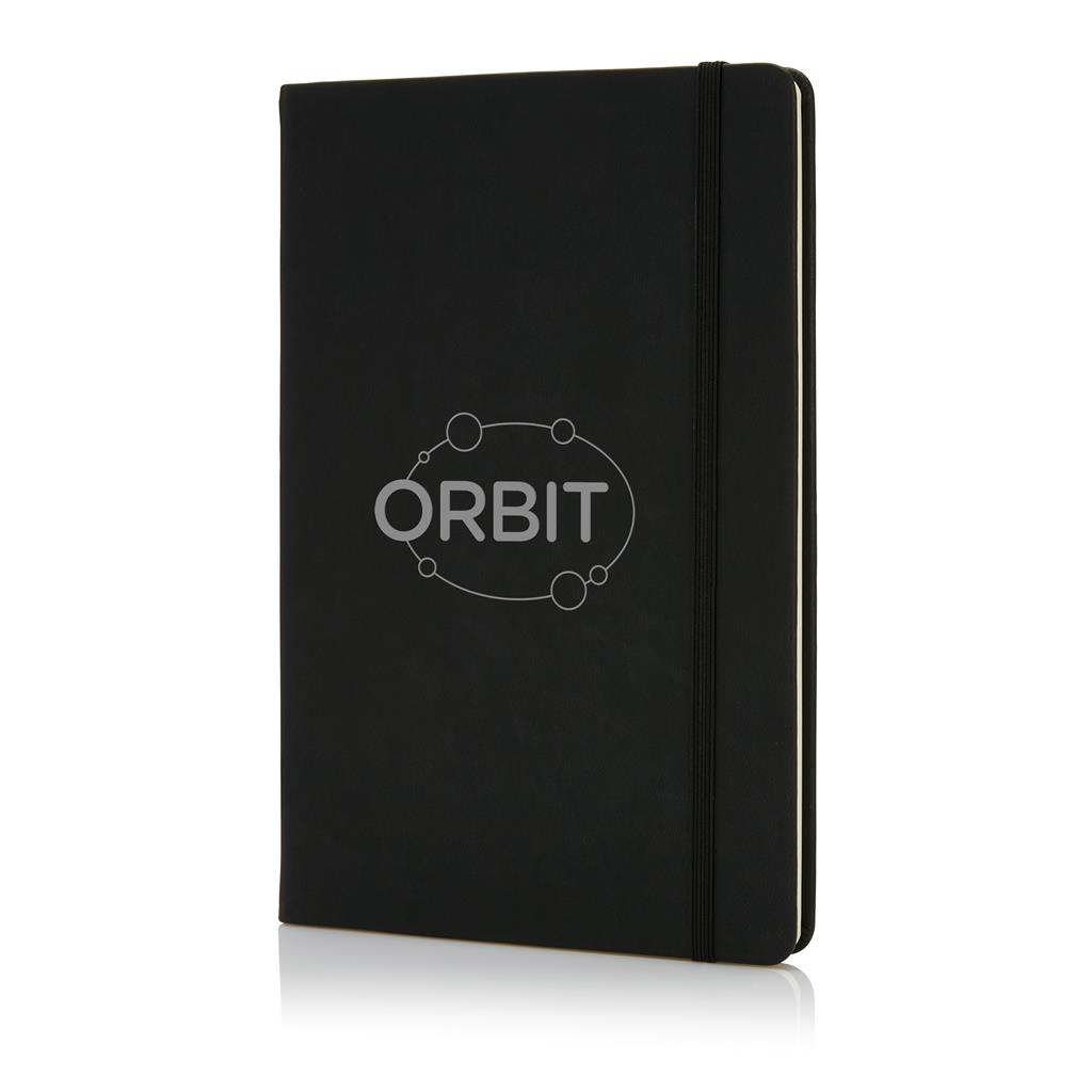 PU notitieboek met 80 pagina’s. Kaft geschikt voor logo embossing.
